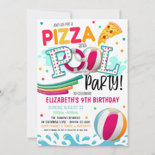 Pizza en Pool Party Invitation Kaart
