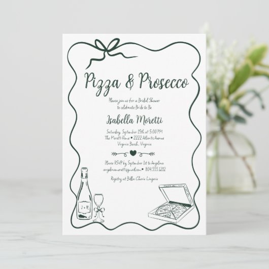 Pizza en Prosecco Bruids Douche Uitnodiging (Staand voorkant)