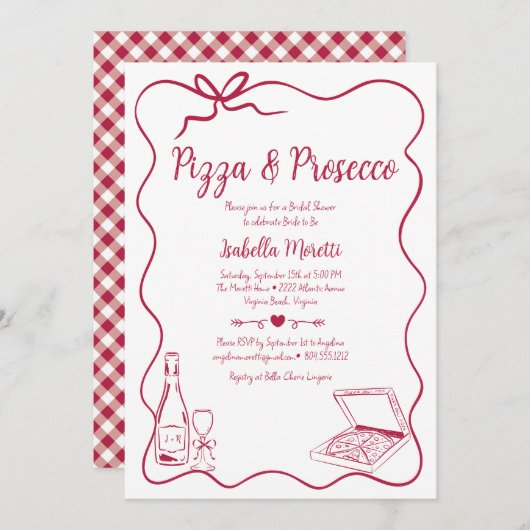 Pizza en Prosecco Bruids Douche Uitnodiging (Voorkant / Achterkant)