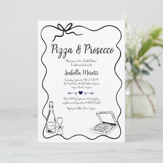 Pizza en Prosecco Bruids Douche Uitnodiging (Staand voorkant)