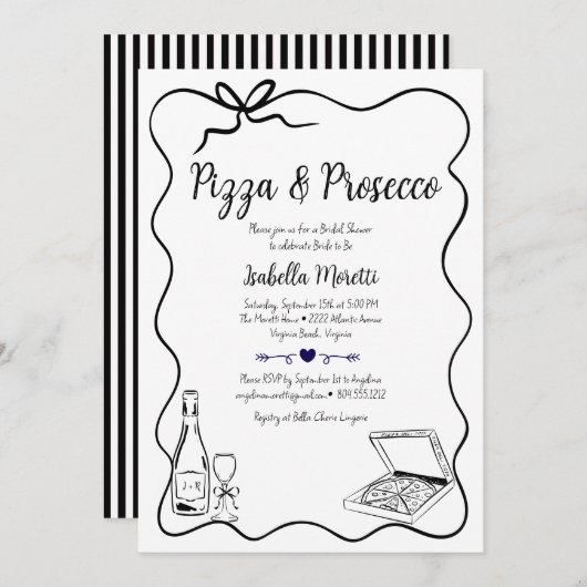Pizza en Prosecco Bruids Douche Uitnodiging (Voorkant / Achterkant)