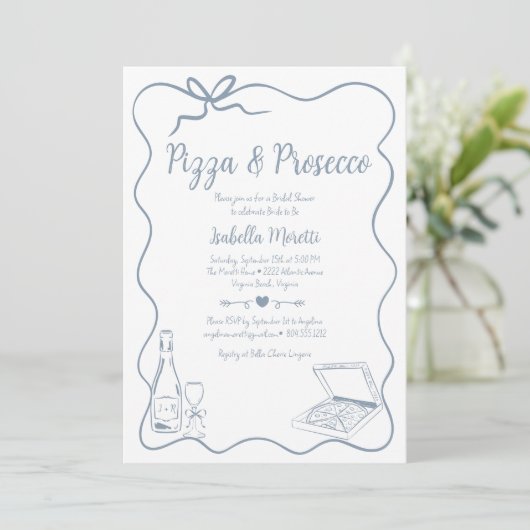 Pizza en Prosecco Bruids Douche Uitnodiging (Staand voorkant)