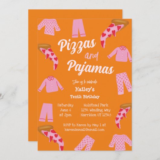 Pizza en pyjama feestje Sleepover Verjaardag Kaart (Voorkant / Achterkant)