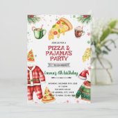Pizza en Pyjama Kerst Uitnodiging (Staand voorkant)