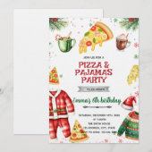 Pizza en Pyjama Kerst Uitnodiging (Voorkant / Achterkant)