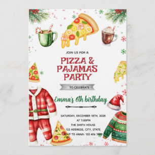 Pizza en Pyjama Kerst Uitnodiging