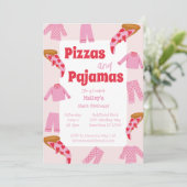 Pizza en pyjama meisjes verjaardagsfeestje kaart (Staand voorkant)