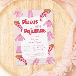 Pizza en pyjama meisjes verjaardagsfeestje kaart