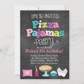 Pizza en pyjama party schoolbord uitnodiging (Voorkant)