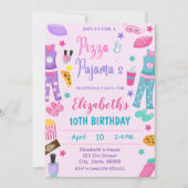 Pizza en pyjama's sleepover verjaardag uitnodiging (Voorkant)