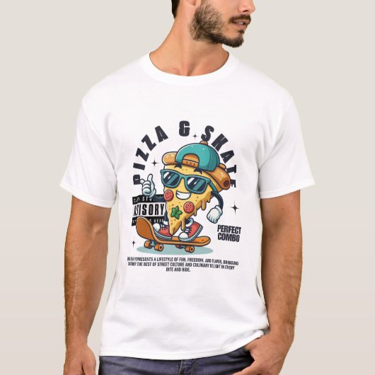 Pizza en Skateboarden T-shirt (Voorkant)