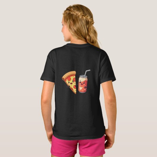 Pizza en Soda blikje – heerlijk fastfood T-shirt (Achterkant volledig)