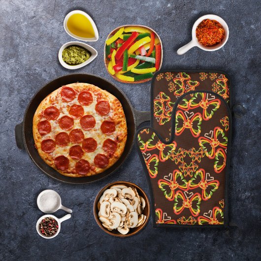Pizza en toppings Vlindervormen Bruin Ovenwant & Pannenlap Set