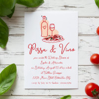 Pizza en Vino Whimsical Hand getrokken bruiloft do