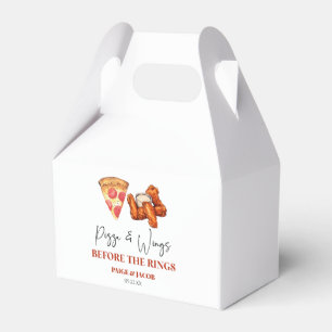 Pizza en vleugels voor het oefendiner van de vleug bedankdoosjes