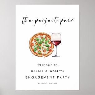 Pizza en wijn het perfecte paar verlovingsfeest poster