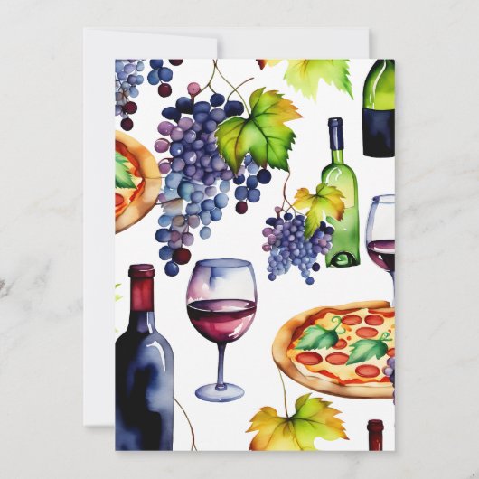 Pizza en wijn verjaardagsfeestje sjabloon kaart (Achterkant)
