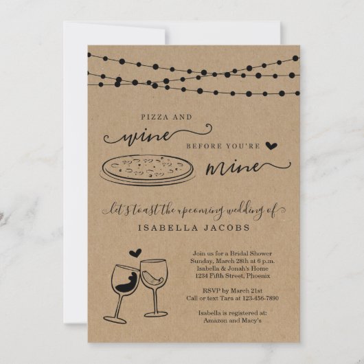 Pizza en wijn voor je mijn Vrijgezellenfeest bent Kaart (Voorkant)