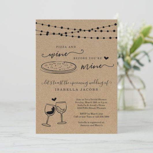 Pizza en wijn voor je mijn Vrijgezellenfeest bent Kaart (Staand voorkant)