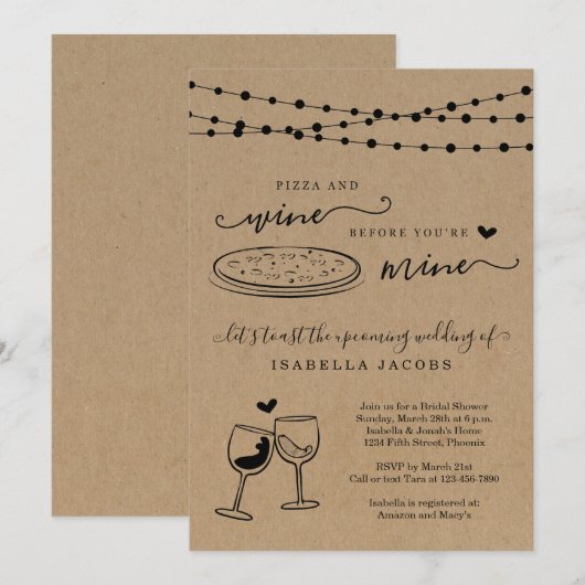 Pizza en wijn voor je mijn Vrijgezellenfeest bent Kaart (Voorkant / Achterkant)