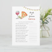 Pizza en Wijn Vrijgezellenfeest Trivia spelletjes Kaart (Staand voorkant)