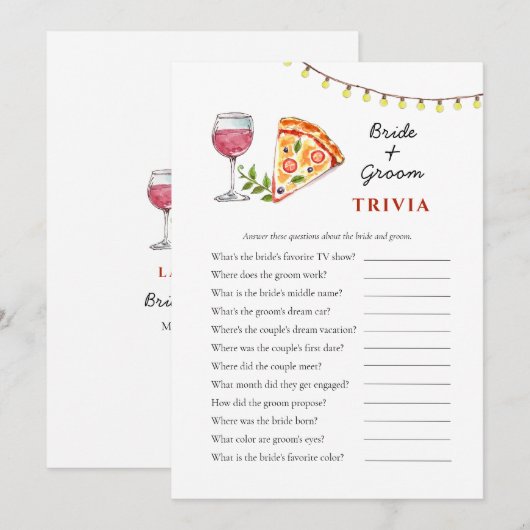 Pizza en Wijn Vrijgezellenfeest Trivia spelletjes Kaart (Voorkant / Achterkant)