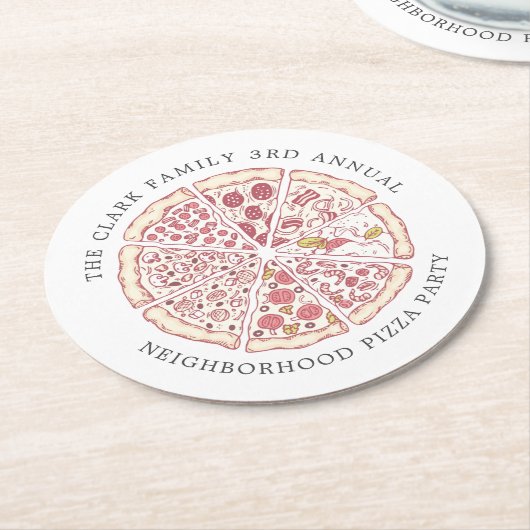 Pizza Event Thormed Custom Text | Ronde papiersuik Ronde Kartonnen Onderzetter (Gebogen)