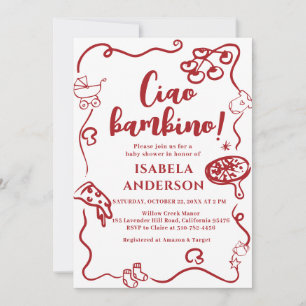 Pizza Feest,Ciao Bambino Baby Shower Uitnodiging
