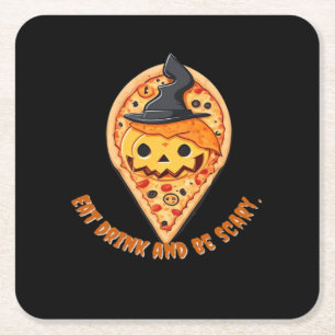 Pizza Feest Halloween Pompoen Heksenhoed Essentiee Kartonnen Onderzetters