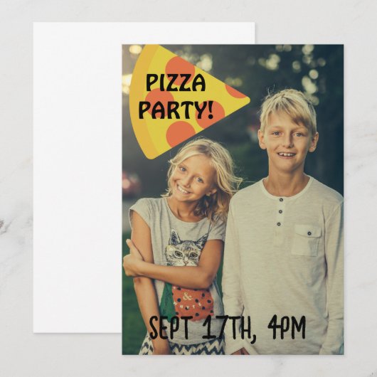 PIZZA FEEST KINDEREN FOTO Aangepaste uitnodigingen (Voorkant / Achterkant)