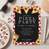 Pizza feest kinderen verjaardag geruit retro patro kaart