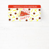 PIZZA FEEST! Pepperoni Cheese Pie Slice Verjaardag Spandoek (Insitu)