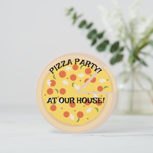 PIZZA FEEST! RONDE AANGEPASTE UITNODIGINGEN (Staand voorkant)