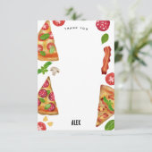 Pizza Feest Thema Waterverf Verjaardag Kinderen Bedankkaart (Staand voorkant)