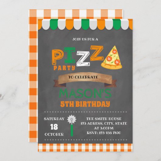 Pizza feest verjaardagsuitnodiging kaart (Voorkant / Achterkant)