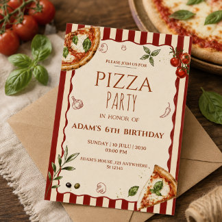 Pizza Feest Vintage Verjaardagsuitnodiging Kaart