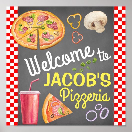 Pizza Feest Welkom Bord Poster (Voorkant)