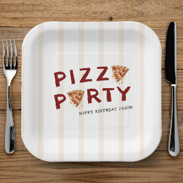 Pizza Feestje Kinderen Verjaardag Gestreept Papieren Bordje