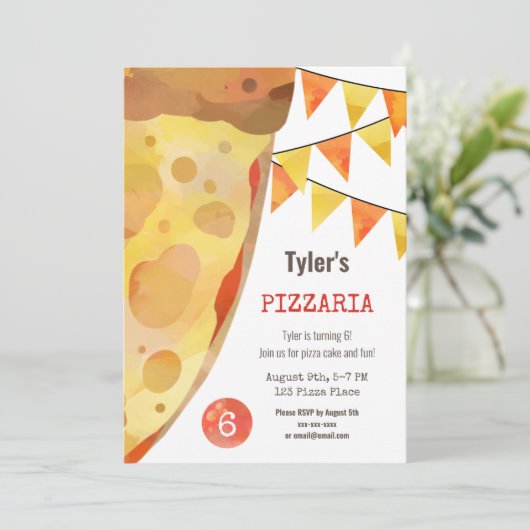 Pizza Feestje Kinderen Watercolor Verjaardag Kaart (Staand voorkant)