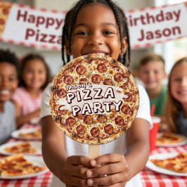 Pizza Feestje Kinderverjaardag Handwaaier