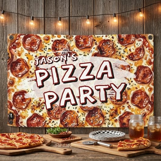 Pizza Feestje Kinderverjaardag Spandoek