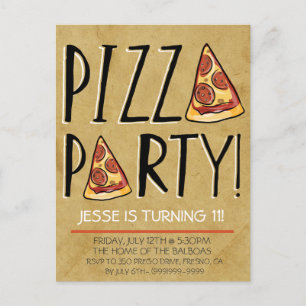 PIZZA FEESTJE VERJAARDAG UITNODIGING VOOR KINDEREN BRIEFKAART