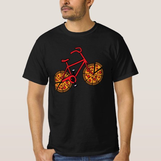 Pizza fiets met pizza slice wielen t-shirt (Voorkant)