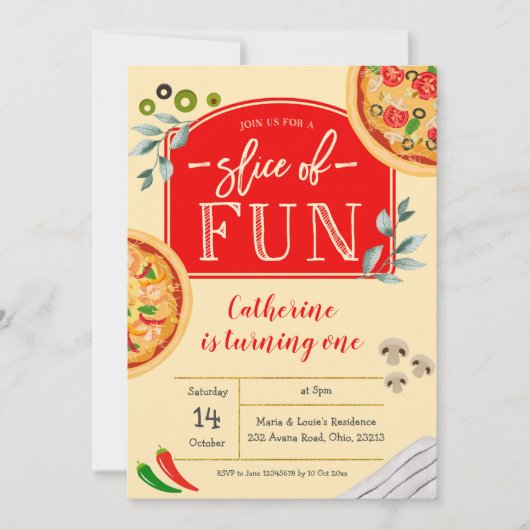 Pizza First Birthday Party Invitation Kaart (Voorkant)