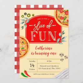 Pizza First Birthday Party Invitation Kaart