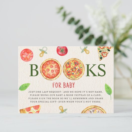 Pizza + Fopspenen Baby shower Boekaanvraag Kaart (Staand voorkant)