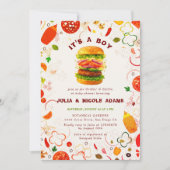 Pizza & Fopspenen Toppings Burger BBQ Baby shower Kaart (Voorkant)