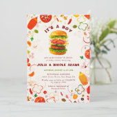 Pizza & Fopspenen Toppings Burger BBQ Baby shower Kaart (Staand voorkant)