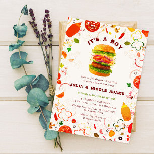 Pizza & Fopspenen Toppings Burger BBQ Baby shower Kaart
