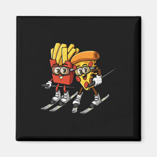 Pizza Franse friet Ski Grappig Skiër Fast Food Ski Magneet